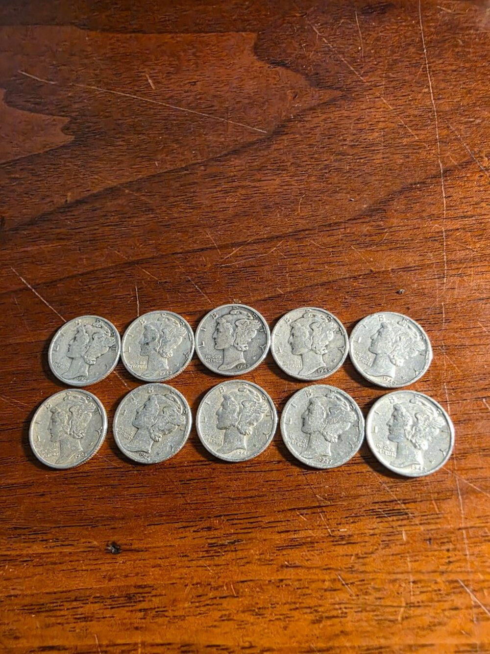 10PC LOT OF VARIOUS MERCURY DIMES ALL SILVER